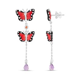 Monarch Butterfly Kırmızı Mineli İkili Kelebek Figürlü Turuncu ve Mor Taşlı