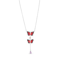 Monarch Butterfly Kırmızı Mineli İkili Kelebek Figürlü Turuncu ve Mor Taşlı