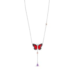 Monarch Butterfly Kırmızı Mineli Kelebek Figürlü Turuncu ve Mor Taşlı Gümüş