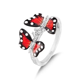 Monarch Butterfly Mineli İkili Kelebek Figürlü Gümüş Yüzük