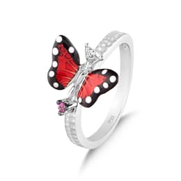 Monarch Butterfly Mineli Kelebek Figürlü Pembe Taşlı Gümüş Yüzük