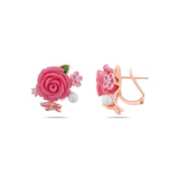 Rosered Kelebekli Gül Tasarımlı Rose Altın Kaplama Gümüş Küpe