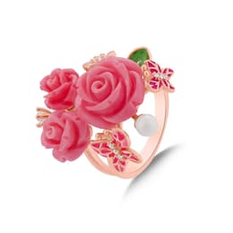 Rosered Kelebekli Gül Buketi Rose Altın Kaplama Gümüş Yüzük