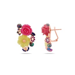 Rosered Uğur Böcekli Gül Tasarımlı Rose Altın Renkli Gümüş Küpe