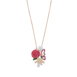 Rosered Kelebekli Gül Tasarımlı Rose Altın Renkli Gümüş Kolye