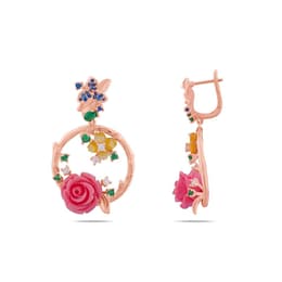Rosered Sarı Çiçekli Gül Tasarımlı Rose Altın Renkli Gümüş Küpe