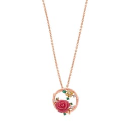 Rosered Sarı Çiçekli Gül Tasarımlı Rose Altın Renkli Gümüş Kolye