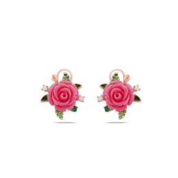Rosered Yapraklı Gül Tasarımlı Rose Altın Renkli Gümüş Küpe