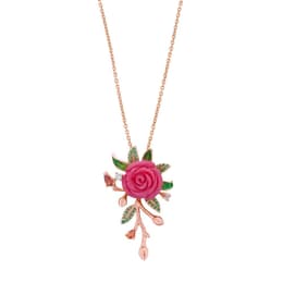 Rosered Yapraklı Gül Tasarımlı Rose Altın Renkli Gümüş Kolye