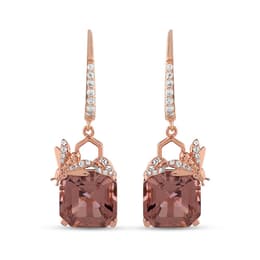 Gift Arı Tasarımlı Radiant Kesim Taşlı Rose Altın Renkli Gümüş Küpe
