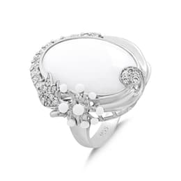 White Dreams Oval Beyaz Taşlı Mineli Tomurcuk Detaylı Gümüş Yüzük