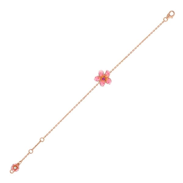Fairy Tales Collection Pink Flower Design Enamel Silver Bracelet