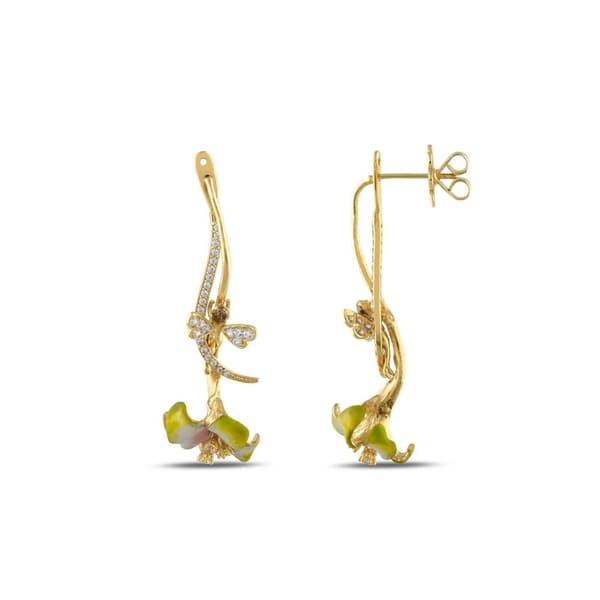 Fairy Tales Collection Green Fairy and Flower Figure Silver Earrings