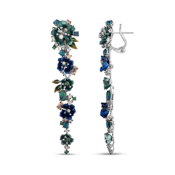 Серьги Primrose Collection из серебра с зеленой эмалью и цветочным дизайном