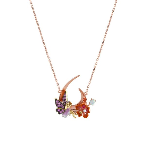 Fairy Tales Collection Rose Plated Crescent Moon and Fairy Figured Enamelled Silver