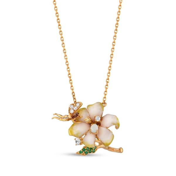 Fairy Tales Collection Yellow Flower and Water Fairy Enamelled Silver Necklace
