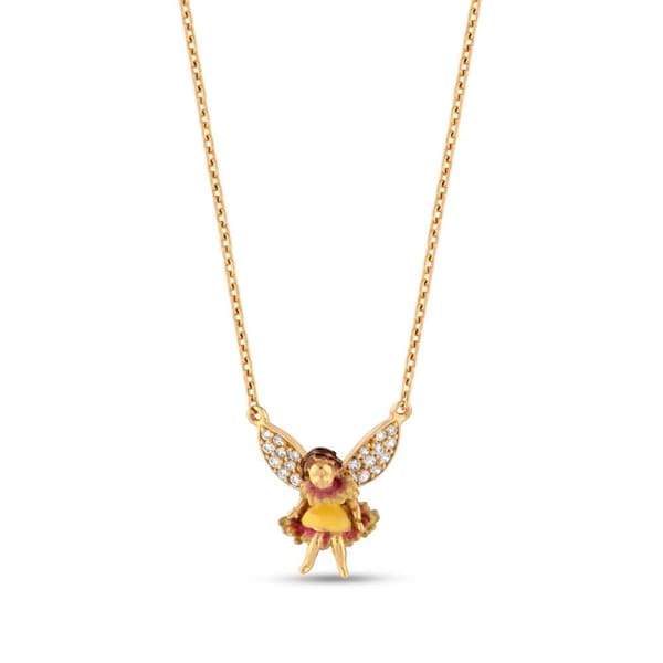 Fairy Tales Collection Pink-Yellow Dress Water Fairy Design Silver Necklace