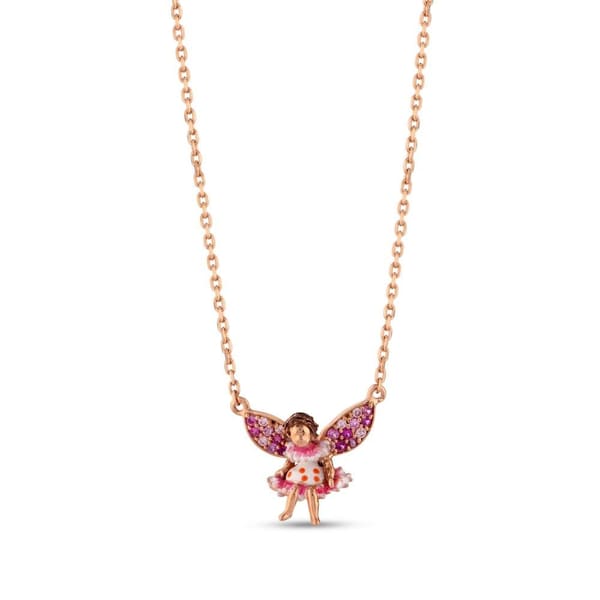 Fairy Tales Collection Pink-White Dress Water Fairy Design Silver Necklace