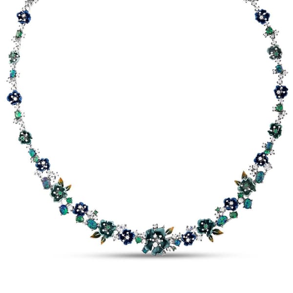 Колье Primrose Collection из серебра с зеленой эмалью и цветочным дизайном