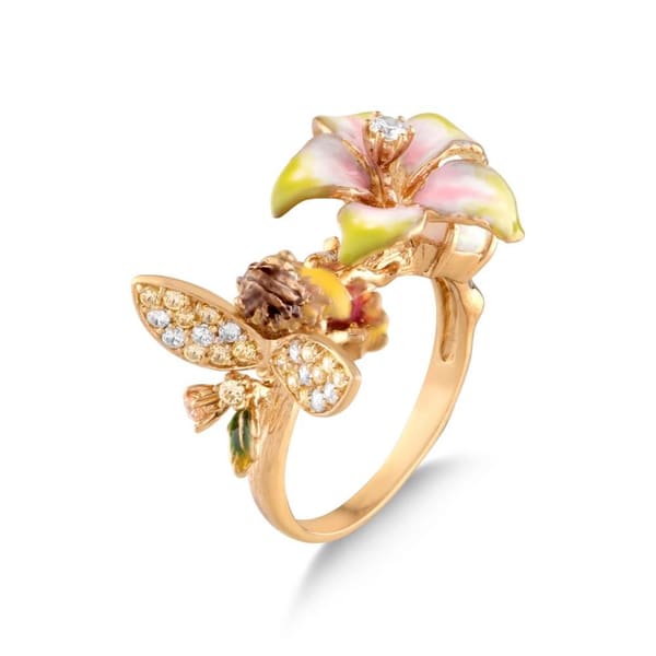Fairy Tales Collection Yellow Flower and Water Fairy Enamelled Silver Ring