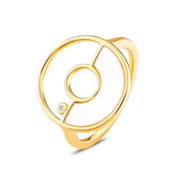 Lucky Gems Model-1 Sedef Taşlı Altın Renkli Gümüş Yüzük
