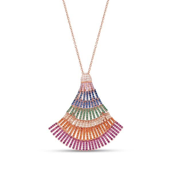 Колье из серебра с розовым покрытием и цветными камнями Rainbow Collection в форме веера
