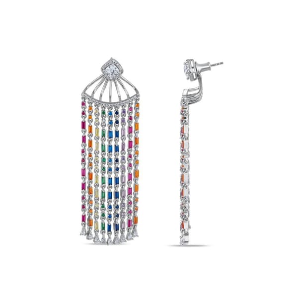 Серьги-подвески Rainbow Collection Waterfall с багетными камнями «Радуга» из серебра