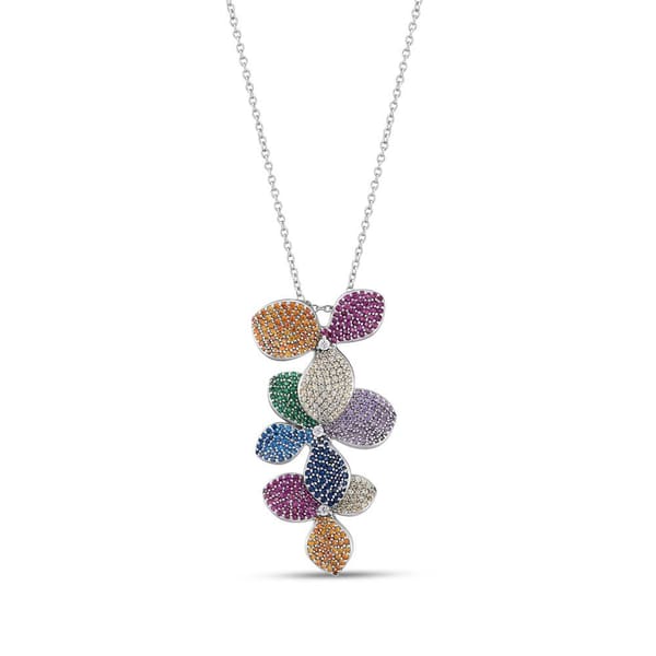 Колье Rainbow Collection из серебра с разноцветными камнями в виде цветка