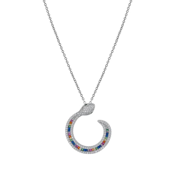 Колье Rainbow Collection из серебра с багетными камнями в виде радуги и змеи
