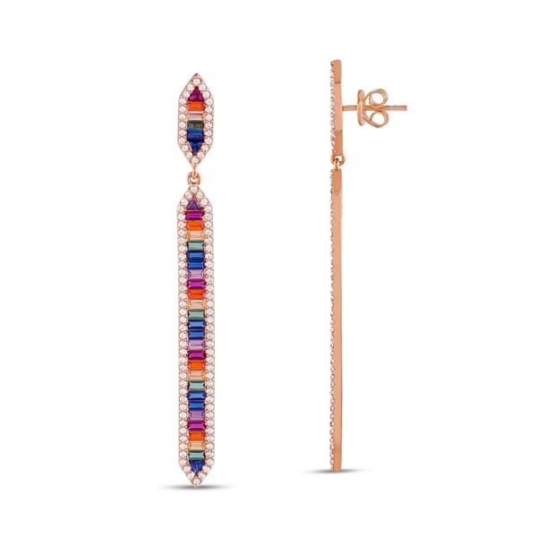 Серьги Rainbow Collection с багетной огранкой из серебра с покрытием из розового золота