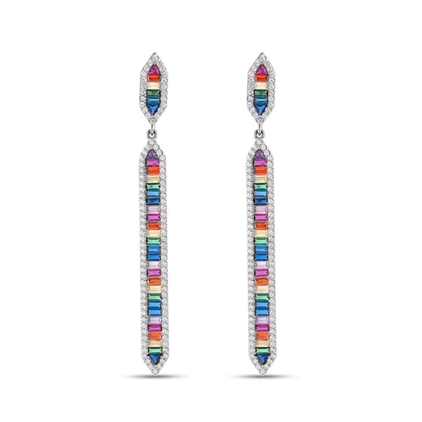 Серьги Rainbow Collection с багетной огранкой из серебра