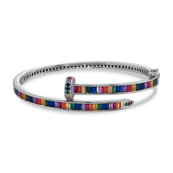 Браслет-манжета Rainbow Collection из серебра с цветными багетными камнями