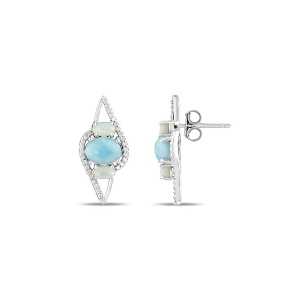 Lucky Gems Collection Natural Larimar and Mother-of-Pearl Silver Earrings