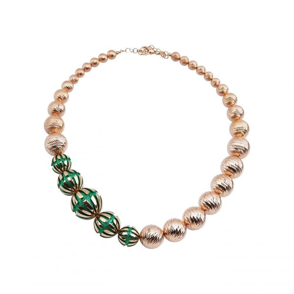 Evergreen Collection Green Enamel Detailed Sphere Silver Necklace