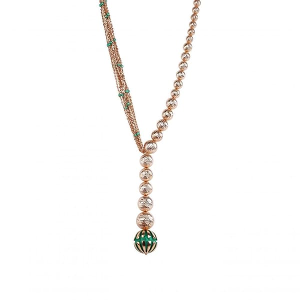 Evergreen Collection Handcrafted Textured Green Enamel Beaded "Y" Necklace