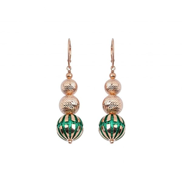 Evergreen Collection Green Enamel Detailed Sphere Sterling Silver Earrings