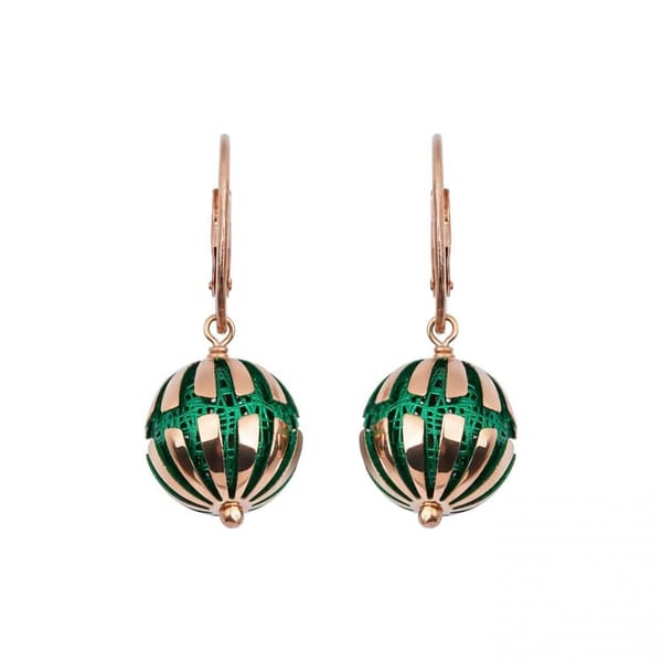Evergreen Collection Green Enamel Cage Form Silver Earrings