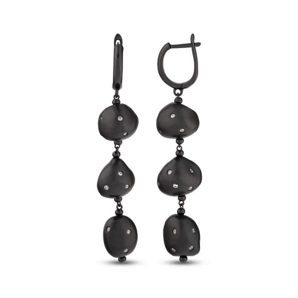 Clouds Collection Amorphous Black Silver Earrings