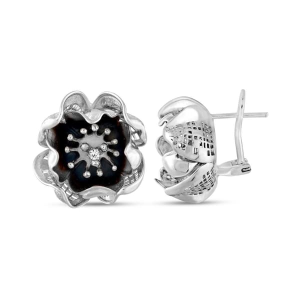 Gallica Yellow-White Seeded Rose Model Silver Earrings