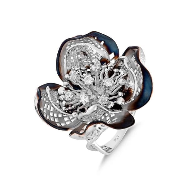 Gallica Perforated Leaf Rose Model Silver Ring