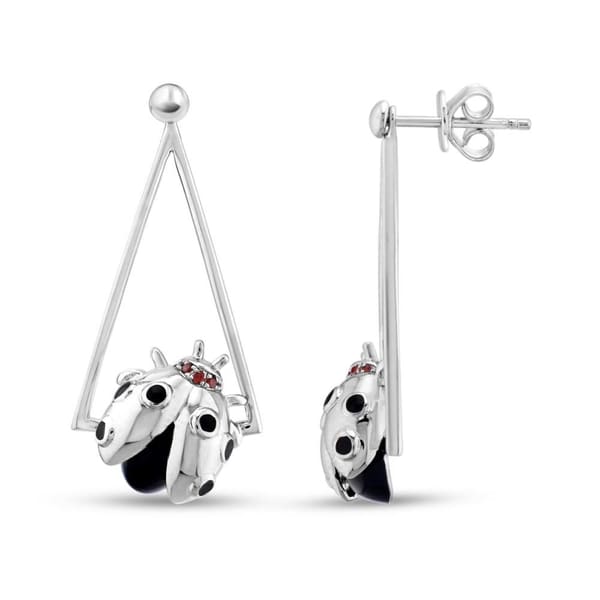 Ladybee Collection Ladybug and Triangle Frame Design Silver Earring