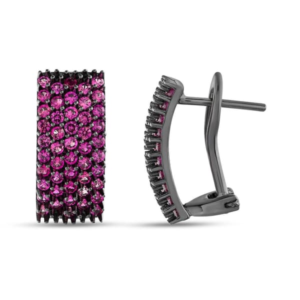 Hedgehog Pink Domed Rectangular Design Rhodium Plated Silver Earring