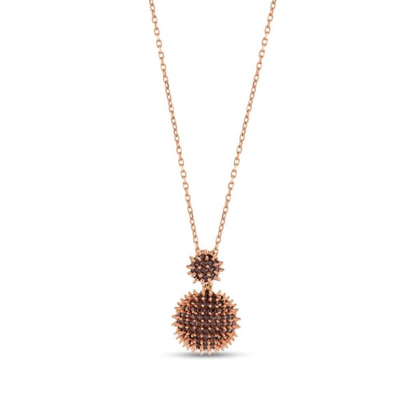 Hedgehog Brown Half Ball-Bottom Flat Rose Gold Plated Silver Necklace