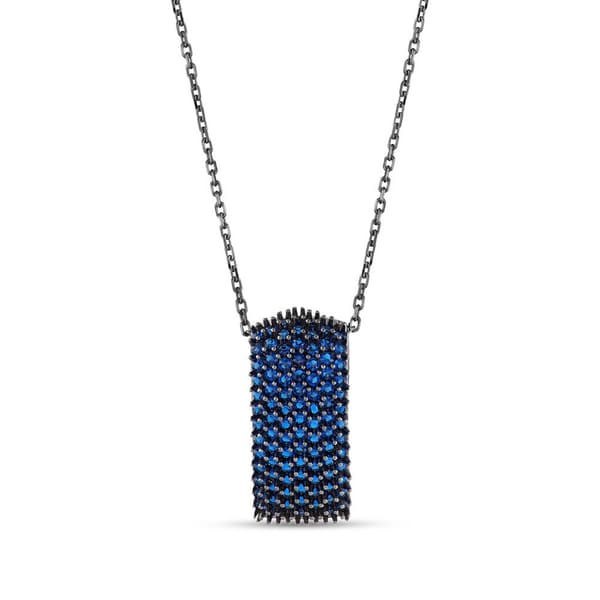 Hedgehog Blue Domed Rectangular Rhodium Plated Silver Necklace