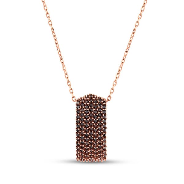 Hedgehog Brown Domed Rectangular Design Gold-Colored Silver Necklace