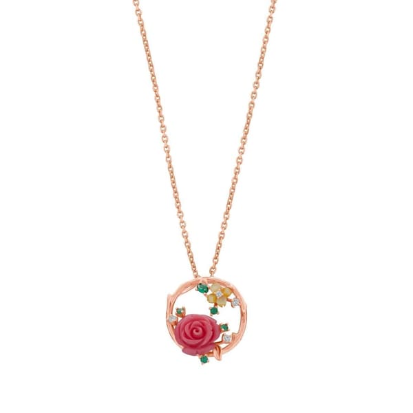 Rosered Sarı Çiçekli Gül Tasarımlı Rose Altın Renkli Gümüş Kolye