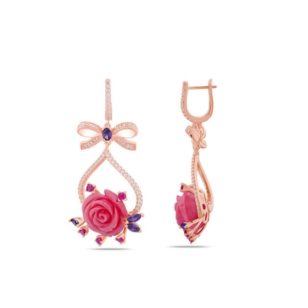 Rosered Kurdeleli Gül Tasarımlı Rose Altın Renkli Gümüş Küpe