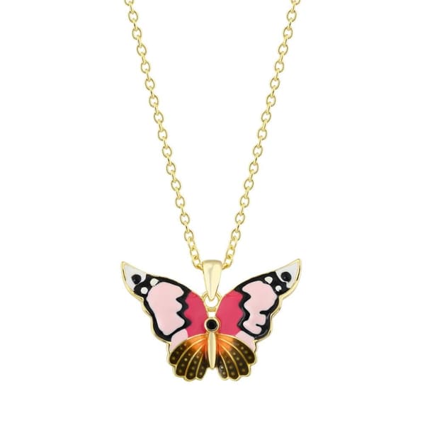 Heaven Handcrafted Pink and Orange Enamel Butterfly Silver Necklace