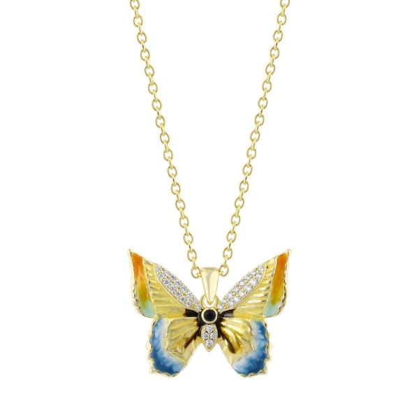 Heaven Handcrafted Yellow and Blue Enamel Butterfly Silver Necklace