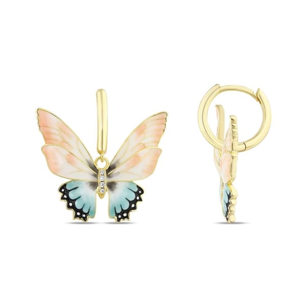 Heaven Handmade Pastel Enamel Dangle Butterfly Silver Earrings